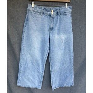 KanCan Jeans Size 12 Wide Leg High Rise‎ Crop Stretch Denim Blue Light Wash